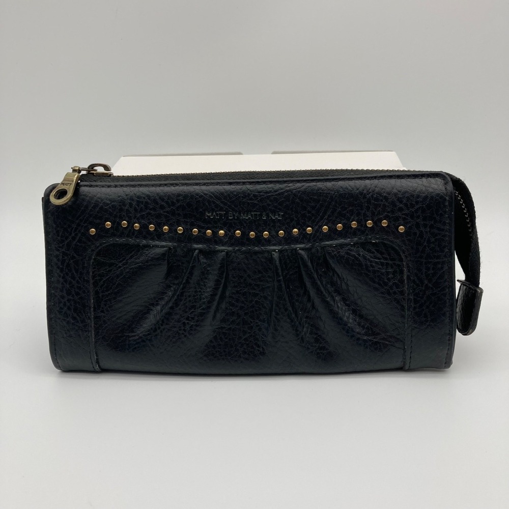 Matt By Matt & Nat Black Vegan Leather Zip-Around Wallet with Brass-Tone Accents